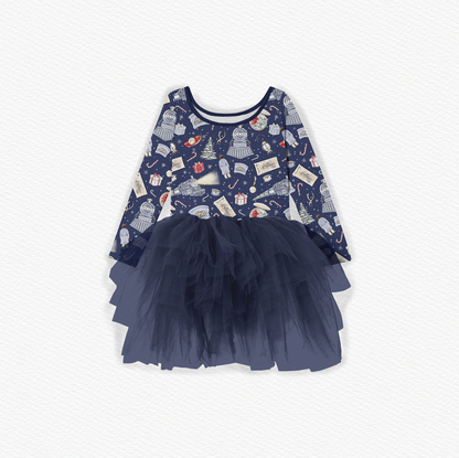 All Aboard! Bamboo Long Sleeve Tulle Dress