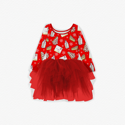 Christmas Tree Cakes Bamboo Long Sleeve Tulle Dress