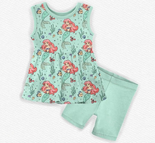 Under The Sea Bamboo Tank Peplum & Biker Shorts Set