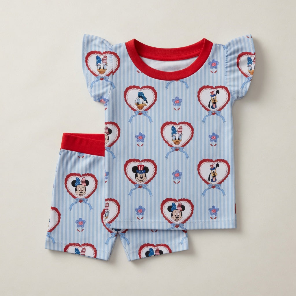A Disney 4th Flutter Sleeve Bamboo Short Sleeve & Shorts Two Piece Pajama Set