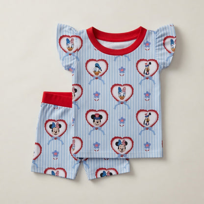 A Disney 4th Flutter Sleeve Bamboo Short Sleeve & Shorts Two Piece Pajama Set