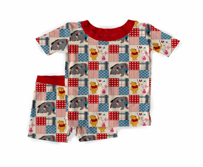 Red White & Pooh Bamboo Short Sleeve & Shorts Two Piece Pajama Set