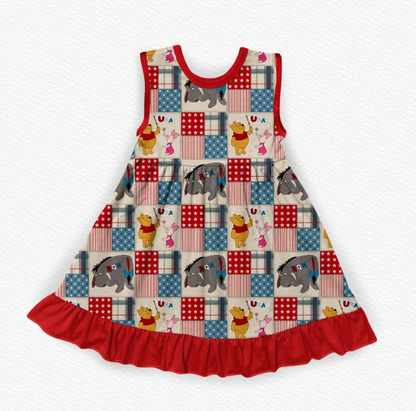 Red White & Pooh Bamboo Ruffle Tank Dress