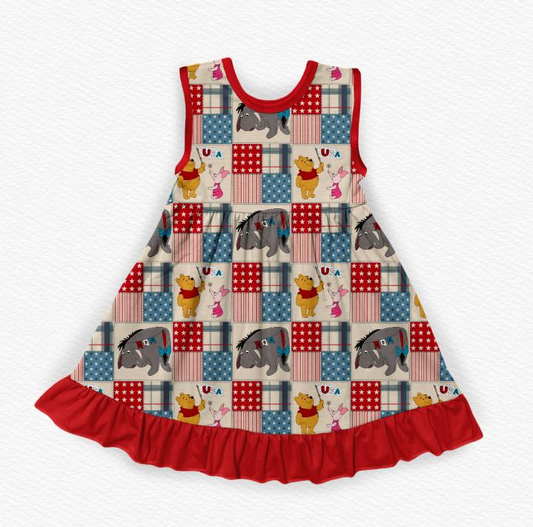 Red White & Pooh Bamboo Ruffle Tank Dress