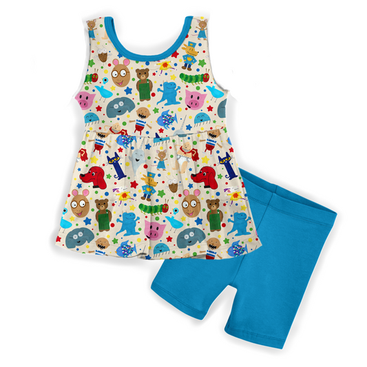 Read Mo' Books Bamboo Tank Peplum & Shorts Set