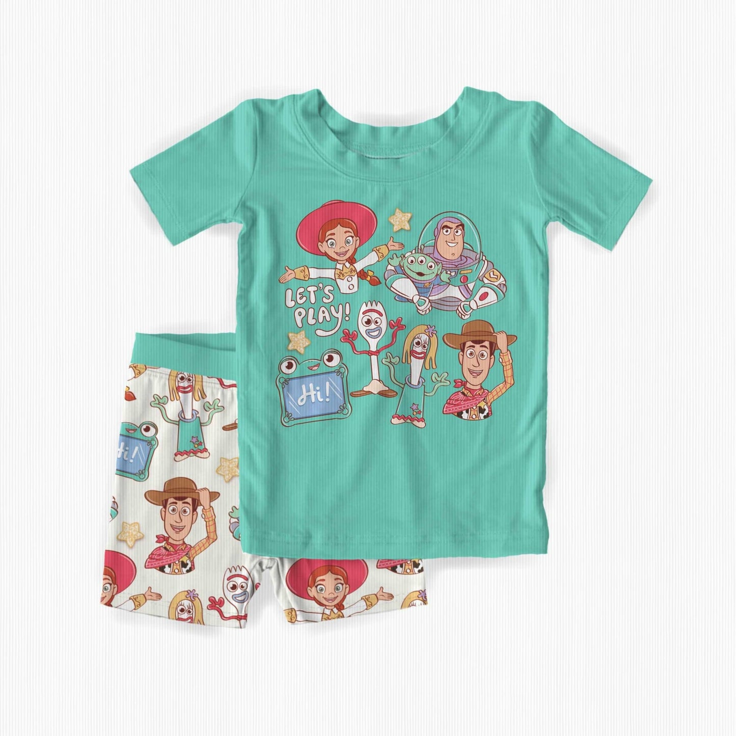 Toy Story 5 Ribbed Bamboo Short Sleeve Shorts Two Piece Pajama Set