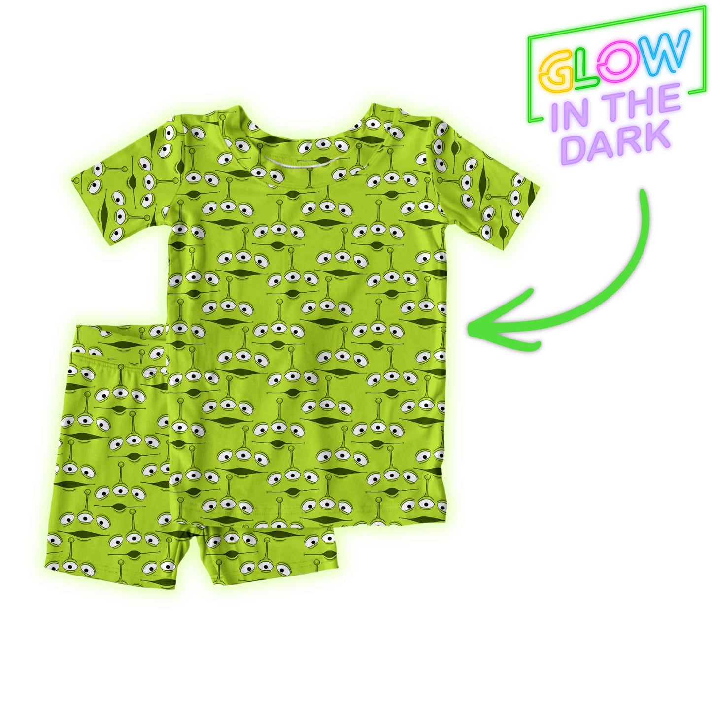 THE CLAW Bamboo Short Sleeve Shorts Two Piece Pajama Set | GLOW IN THE DARK!