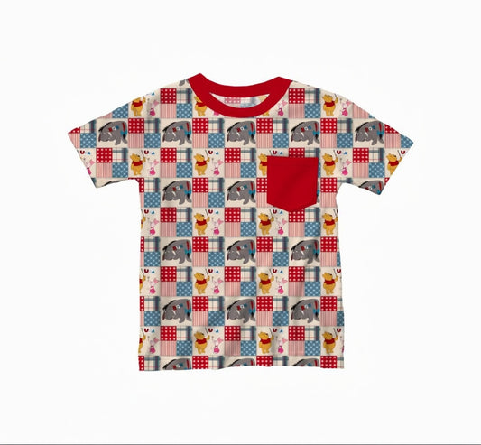 Red White & Pooh Bamboo Adult Pocket Tee