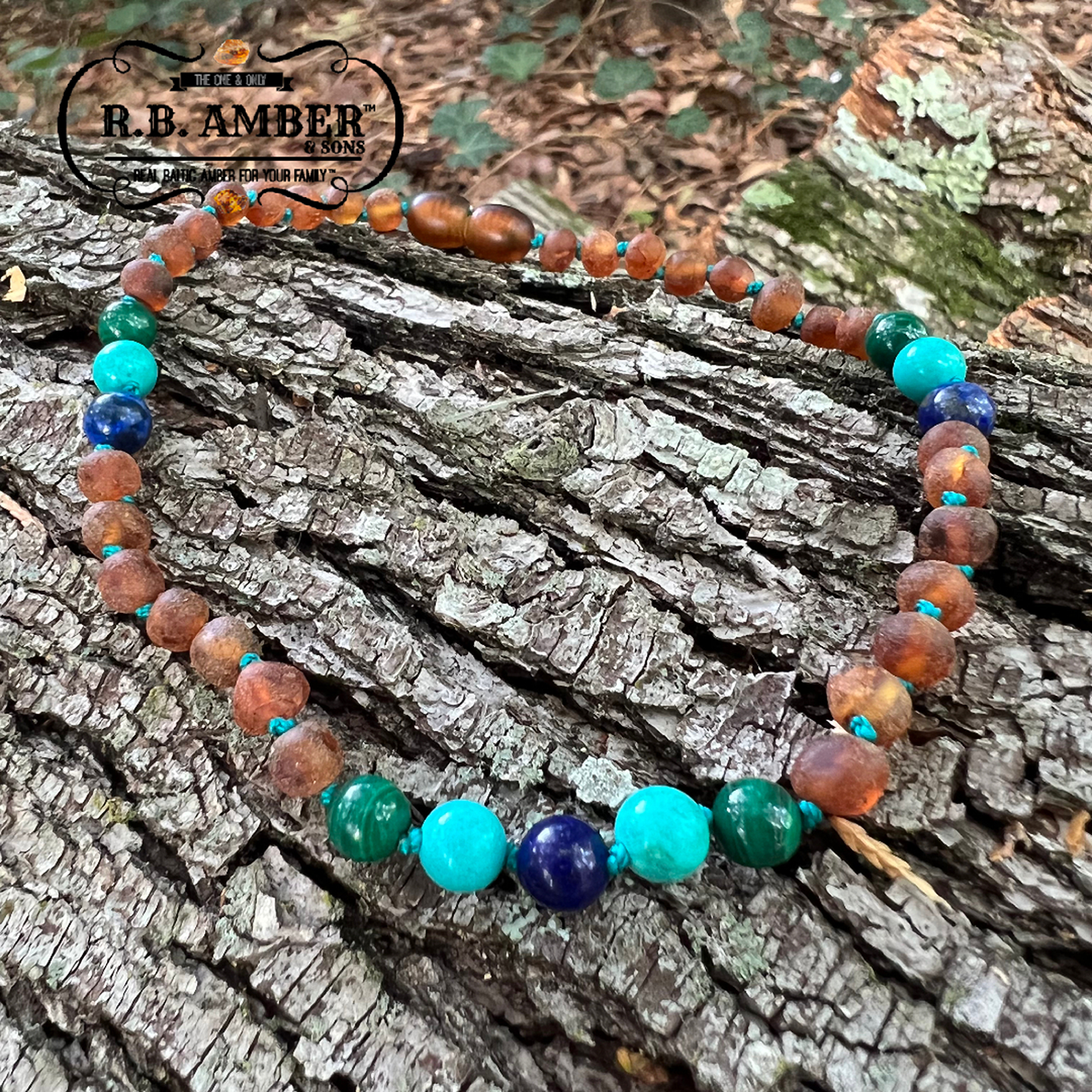 Malachite Mix + Raw Cognac Amber Necklace