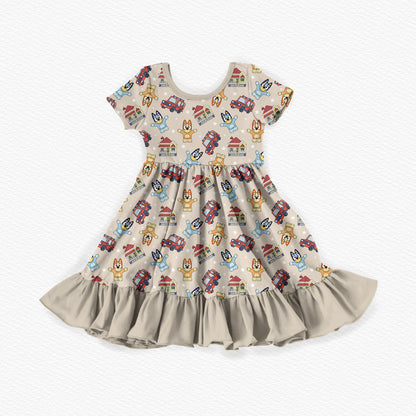 Blue Heelers Tiny People Bamboo Short Sleeve Ruffle Dress