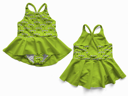 MISPRINT (FABRIC IS UPSIDE DOWN) Glow In The Dark THE CLAW One Piece Swimsuit - NEON GREEN (Highest visibility in lakes & dark water)
