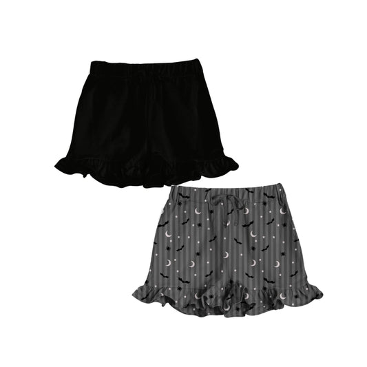 Storytime Scares Black Coordinate Bamboo Girls French Terry Ruffle Pocket Shorts Essentials Set