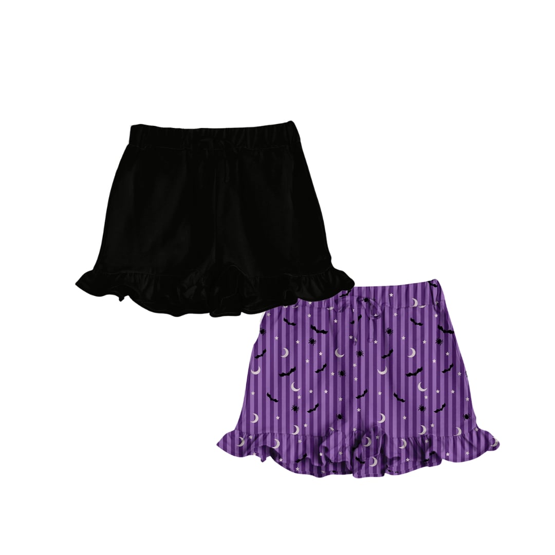 Storytime Scares Purple Coordinate Bamboo Girls French Terry Ruffle Pocket Shorts Essentials Set