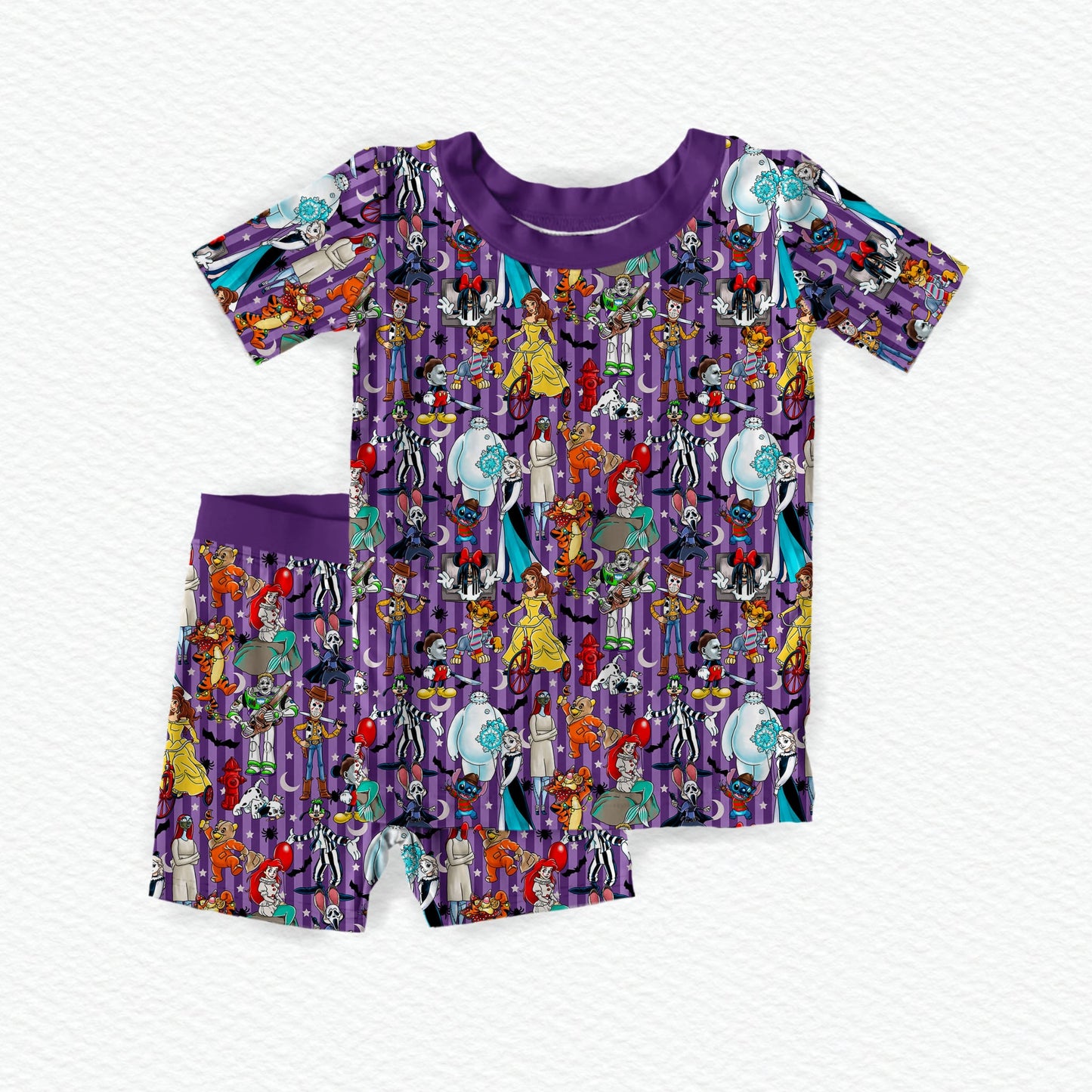 Storytime Scares Purple Bamboo Short Sleeve Shorts Two Piece Pajama Set