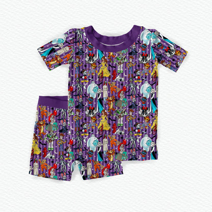 Storytime Scares Purple Bamboo Short Sleeve Shorts Two Piece Pajama Set