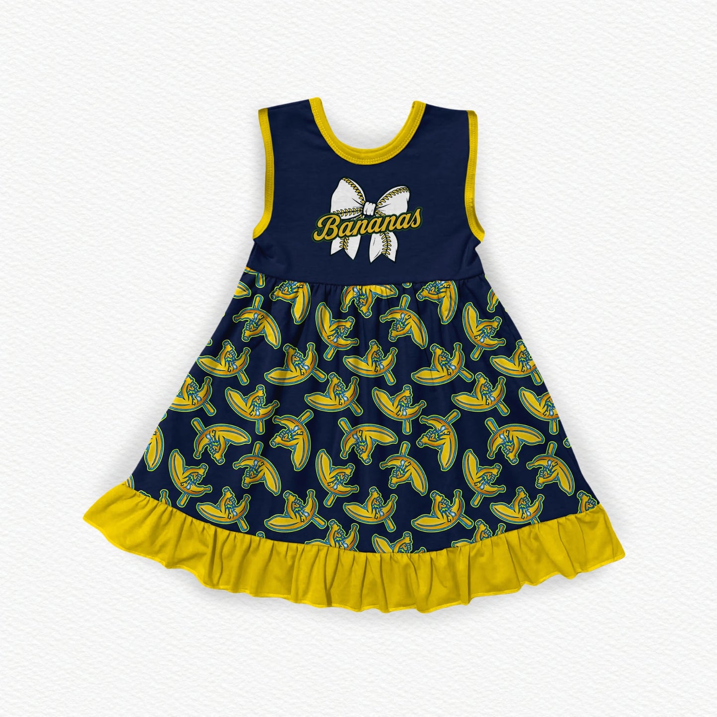 Banana Ball Graphic Bamboo Tank Ruffle Dress
