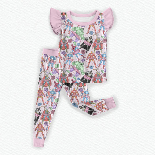 Justice & Pirouette's Flutter Sleeve Bamboo Short Sleeve Two Piece Pajama Set