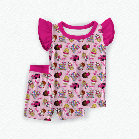Malibu Tiny People Flutter Sleeve Bamboo Short Sleeve & Shorts Two Piece Pajama Set