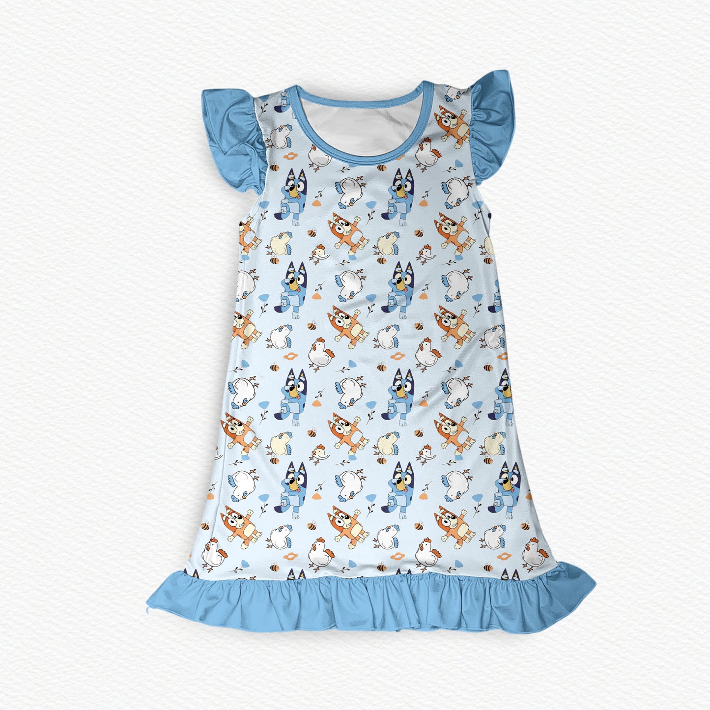 Heeler Chickens 2.0 Flutter Sleeve Bamboo Short Sleeve Nightgown