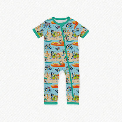 Heeler's On Holiday Bamboo Footless Short Sleeve Zippy Pajamas