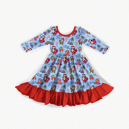 Verandah Santa Christmas Bamboo Long Sleeve Ruffle Dress