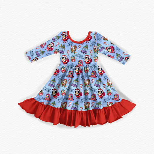 Verandah Santa Christmas Bamboo Long Sleeve Ruffle Dress