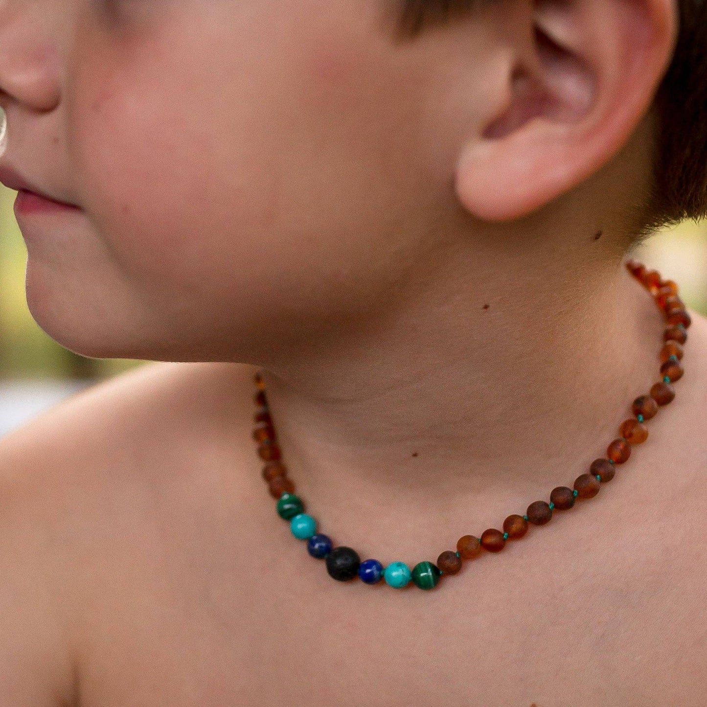Malachite Mix + Raw Cognac Amber Necklace