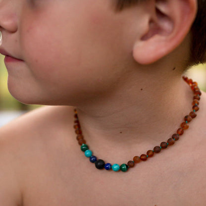 Malachite Mix + Raw Cognac Amber Necklace