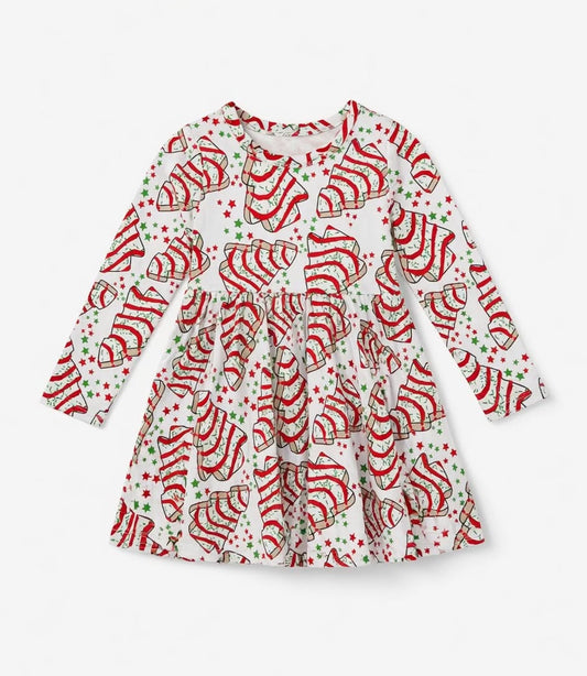 Christmas Cakes Bamboo Long Sleeve Twirl Dress