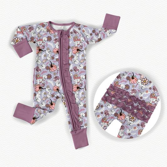 Cottage Core Casper Halloween Bamboo Ruffle Zippy Pajamas