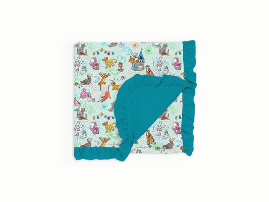 Sketchy Cats Ruffle Bamboo Blanket