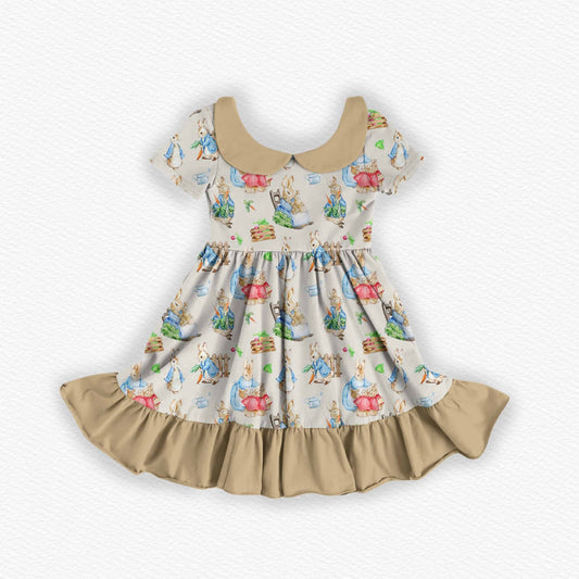 Some Bunny Loves You Bamboo Collared Short Sleeve Ruffle Dress