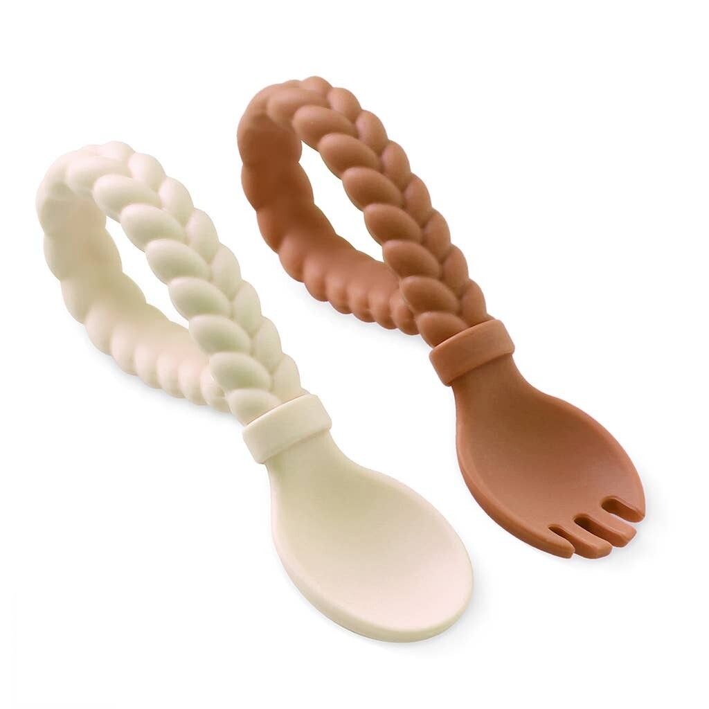 Buttercream + Toffee Sweetie Spoons™ Spoon + Fork Set - Itzy Ritzy children's silicone utensils silverware
