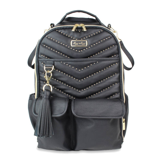 Boss Backpack Diaper Bag Baby Essentials In Rock N Roll By Itzy Ritzy vegan leather with gold hardware