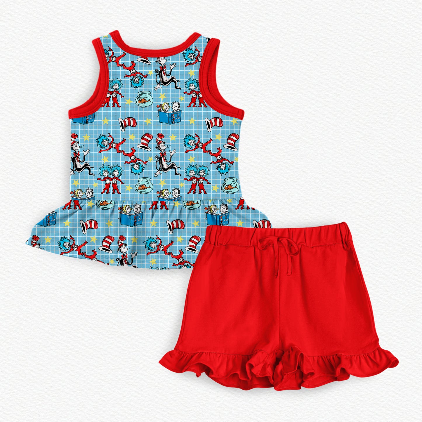 Meet Thing One and Thing Two! Bamboo Tank Peplum & Ruffle Shorts Set