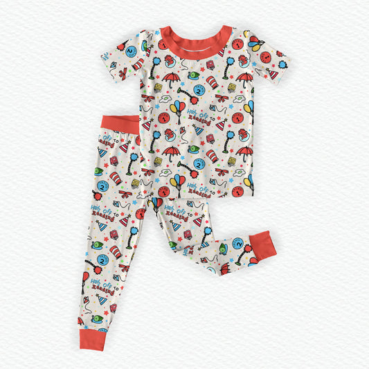 Hats Off To Reading Bamboo Short Sleeve Two Piece Pajama Set