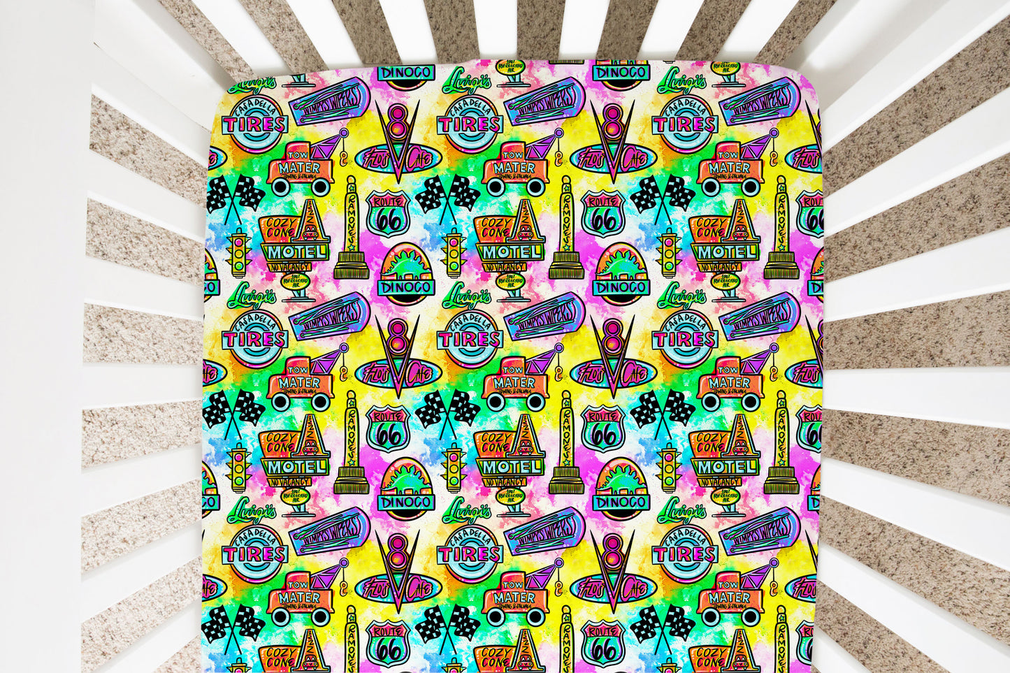 Route 66 Watercolor Jersey Crib Sheet