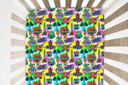 Route 66 Watercolor Jersey Crib Sheet