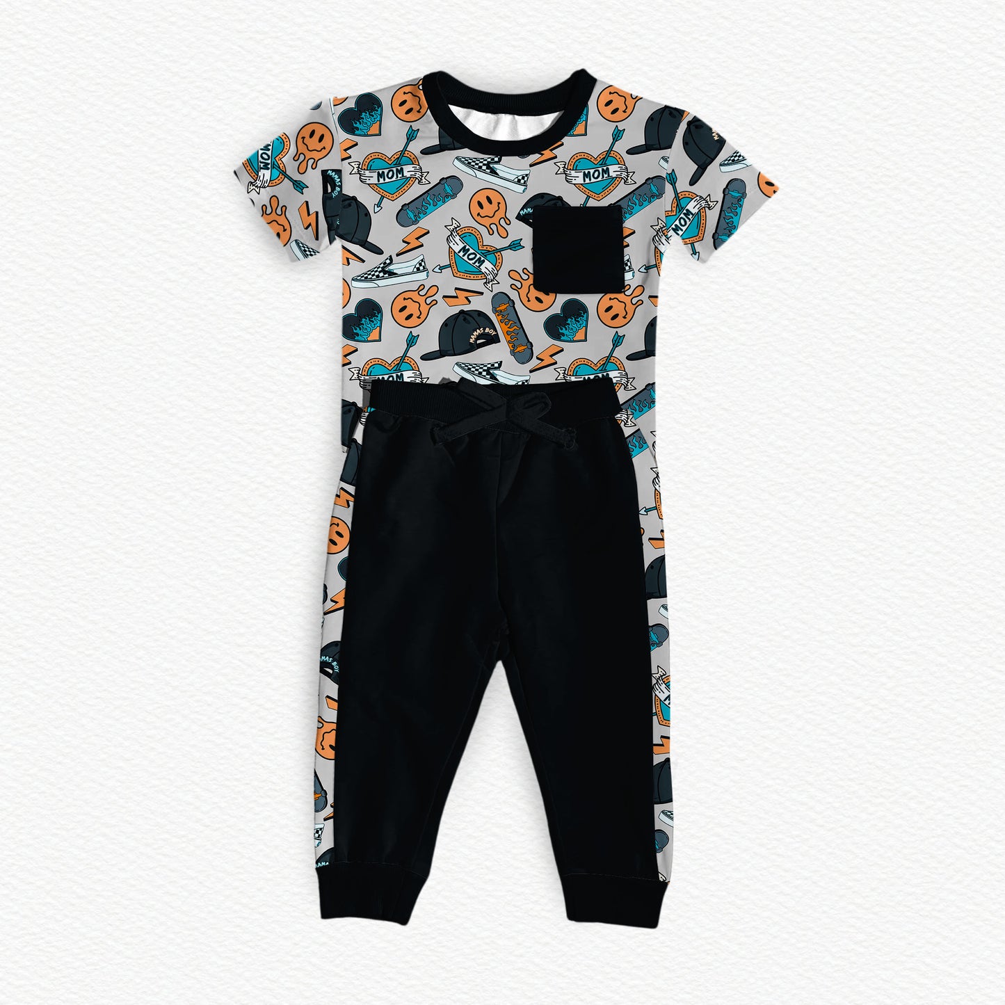 Mama's Skater Boy Bamboo Pocket Tee & Racer Stripe Pants Set