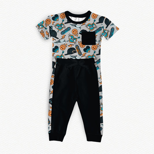 Mama's Skater Boy Bamboo Pocket Tee & Racer Stripe Pants Set