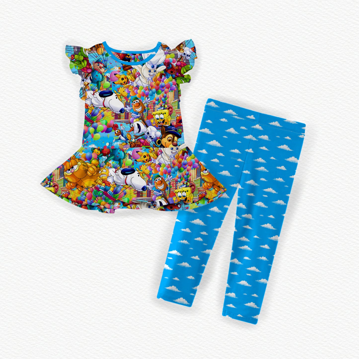 Macy's Thanksgiving Parade Bamboo Flutter Sleeve Peplum & Leggings