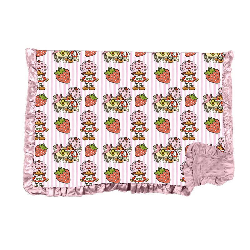 Vintage Strawberry Bamboo Minky Dot Toddler Blanket With Ruffle