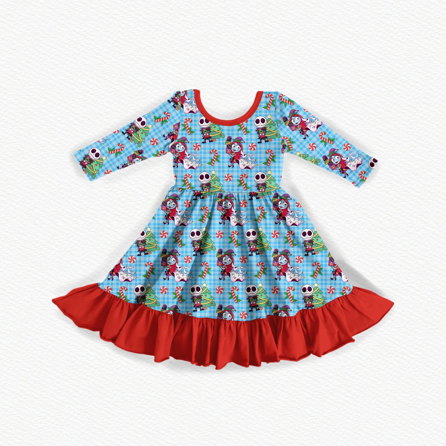 Festive Fright Christmas Bamboo Long Sleeve Ruffle Dress