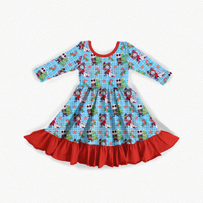 Festive Fright Christmas Bamboo Long Sleeve Ruffle Dress