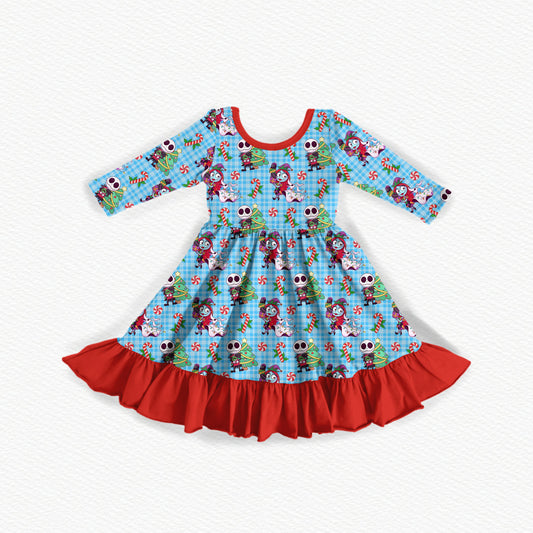 Festive Fright Christmas Bamboo Long Sleeve Ruffle Dress
