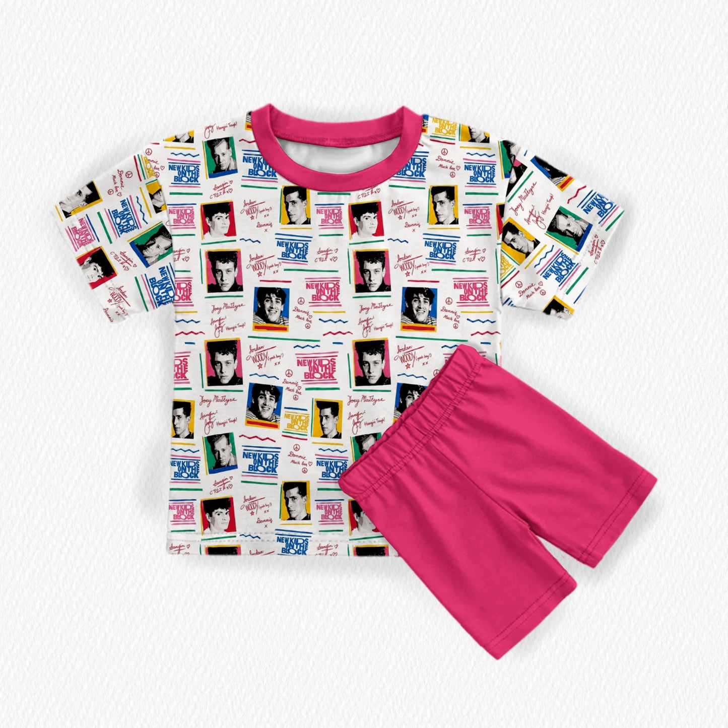 New Kids On The Block Bamboo Adult Oversized Pocket Tee & Biker Shorts (with pockets) Set