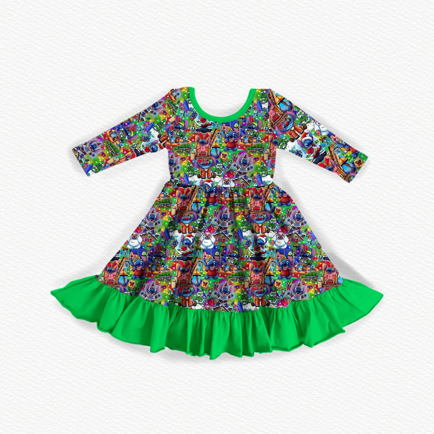 Merry Stitchmas 626 Day Bamboo Long Sleeve Ruffle Dress