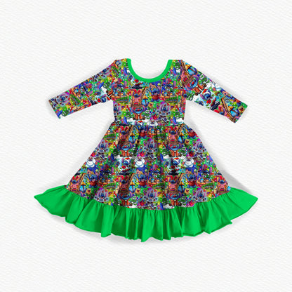 Merry Stitchmas 626 Day Bamboo Long Sleeve Ruffle Dress