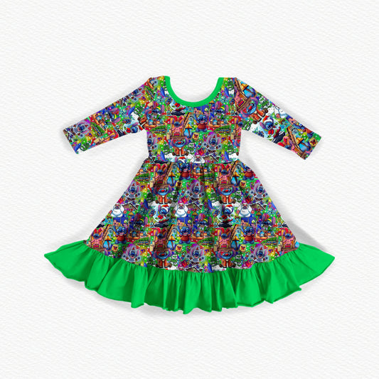 Merry Stitchmas 626 Day Bamboo Long Sleeve Ruffle Dress