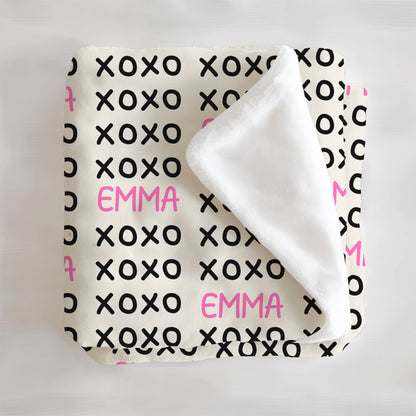 Girls Valentines XOXO Personalized Minky Blanket